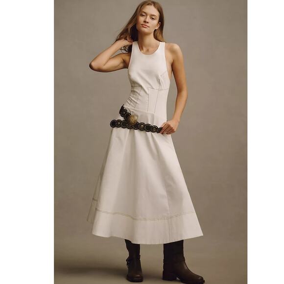 Anthropologie Dresses & Skirts - NWT Anthropologie The Kenzie Drop-Waist Midi Dress $178 XL White Smocked Back